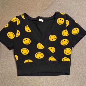 Black and Yellow Smiley Face Crop Top